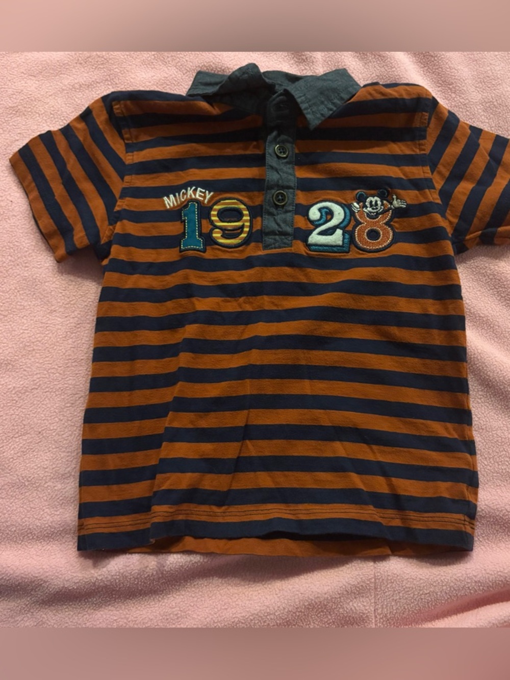 Disney Parks Orange & Navy Striped Mickey Polo Shirt size 3T